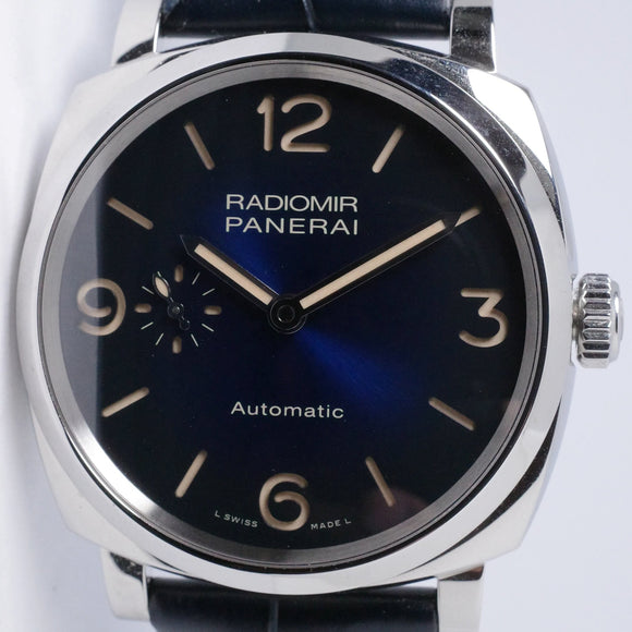 PANERAI RADIOMIR 1940 STAINLESS STEEL BLUE DIAL MINT LIKE NEW BOX & PAPERS $6,200