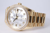 ROLEX YELLOW GOLD DAY-DATE 36 PRESIDENT MOP DIAMOND DIAL 128348RBR BOX & PAPERS