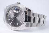 ROLEX 2024 DATEJUST 41 SMOOTH BEZEL OYSTER BRACELET RHODIUM GREY 126300 BOX & PAPERS $8,250