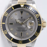 ROLEX 2002 SUBMARINER TWO TONE SILVER SERTI DIAMOND & SAPPHIRE DIAL 16613 WATCH & BOX $12,500