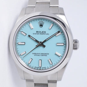 ROLEX NEW LADIES 31MM OYSTER PERPETUAL TIFFANY TURQUOISE BLUE DIAL 277200 BOX & PAPERS