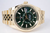 ROLEX NEW 2025 YELLOW GOLD SKY-DWELLER GREEN DIAL JUBILEE BRACELET 336938 BOX & PAPERS $75,500