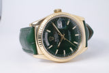ROLEX YELLOW GOLD DAY-DATE 36 GREEN DIAL 118138 WATCH ONLY $21,500