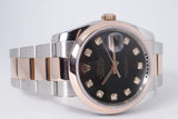 ROLEX DATEJUST 36 TWO TONE ROSE GOLD SMOOTH BEZEL OYSTER BRACELET BLACK DIAMOND DIAL 116201 BOX & PAPERS