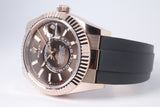 ROLEX 2024 EVEROSE GOLD SKY DWELLER OYSTER FLEX CHOCOLATE DIAL 336235 BOX & PAPERS $39,500