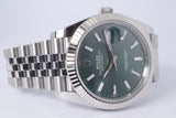 ROLEX 2024 DATEJUST 41 MINT GREEN DIAL, FLUTED BEZEL JUBILEE BRACELET 126334 BOX PAPERS