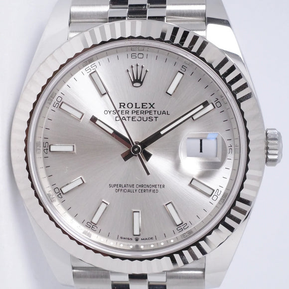 ROLEX NEW 2022  DATEJUST 41 SILVER DIAL FLUTED BEZEL JUBILEE BRACELET 126334 BOX & PAPERS $12,000