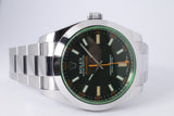 ROLEX 2019 OYSTER PERPETUAL MILGAUSS BLACK DIAL GREEN CRYSTAL 116400V BOX & PAPERS $9,000