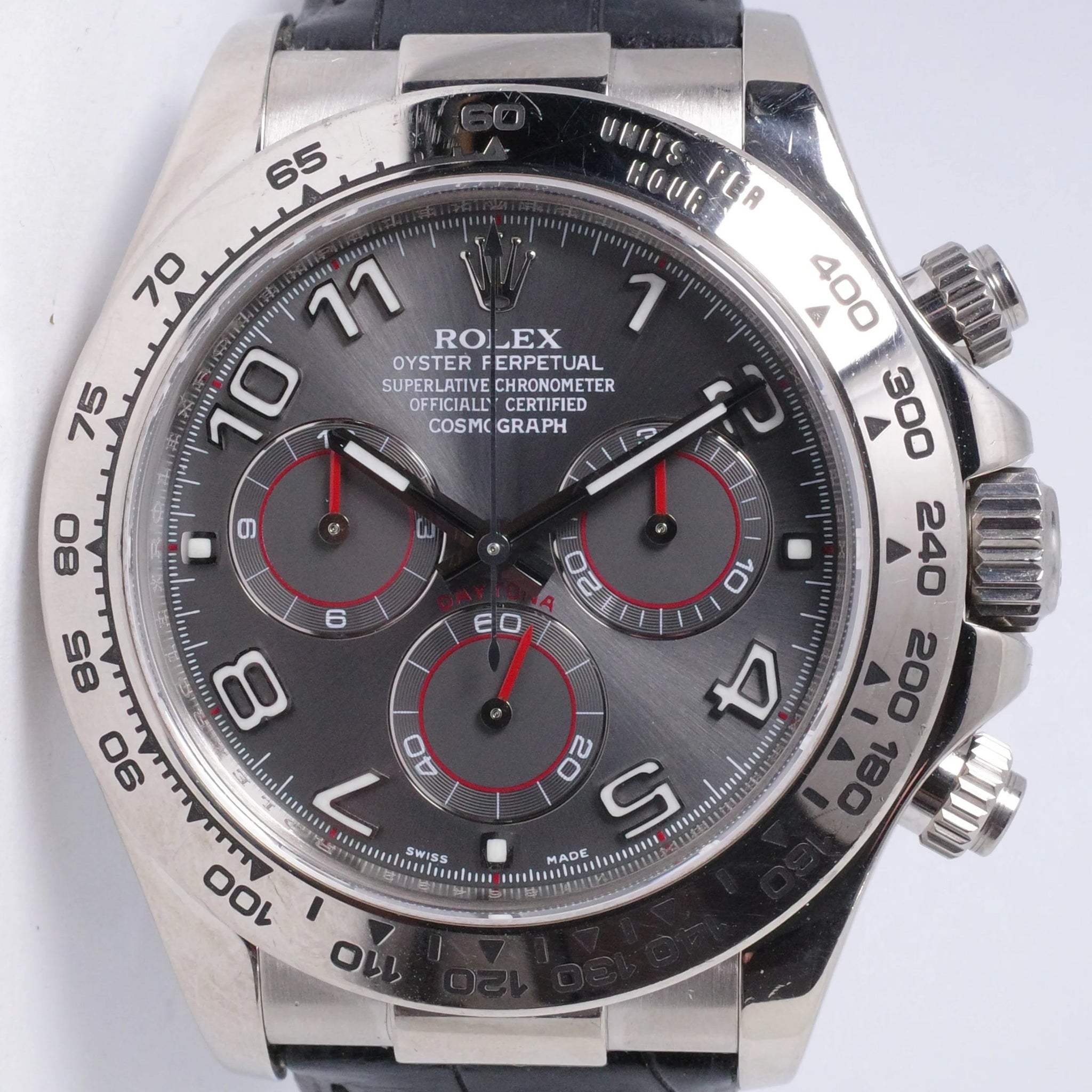 ROLEX WHITE GOLD DAYTONA ON STRAP SLATE GREY RACING DIAL 116519 WATCH ...