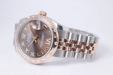 ROLEX DATEJUST 31 TWO TONE EVEROSE GOLD & STAINLESS STEEL, CHOCOLATE DIAMOND IV, 24 DIAMOND BEZEL 178341  BOX & PAPERS