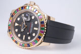 ROLEX 40mm YACHTMASTER ROSE GOLD EVEROSE OYSTER FLEX, CUSTOM RAINBOW BEZEL 116655 BOX & PAPERS $26,500