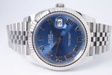 ROLEX 2022 DATEJUST 41 BLUE ROMAN DIAL FLUTED BEZEL JUBILEE BRACELET 126334 BOX & PAPERS $12,500