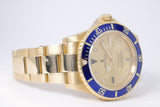 ROLEX YELLOW GOLD SUBMARINER CHAMPAGNE DIAMOND & SAPPHIRE SERTI DIAL REHAUT ENGRAVING 16618 WATCH