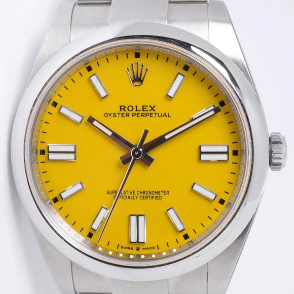 Rolex Lettering Yellow ROLEX 2021 NEW 41mm OYSTER PERPETUAL YELLOW DIAL 124300 BOX AND PAPERS ...