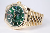 ROLEX NEW 2025 YELLOW GOLD SKY-DWELLER GREEN DIAL JUBILEE BRACELET 336938 BOX & PAPERS $75,500