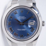 ROLEX 2015 41mm DATEJUST II BLUE ROMAN DIAL 116300 BOX & PAPERS $8,300