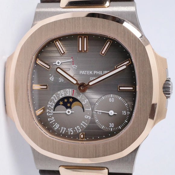 PATEK PHILIPPE 2011 NOS NEW UNWORN WHITE & ROSE GOLD NAUTILUS POWER RESERVE MOONPHASE  5712GR BOX & PAPERS $79,975