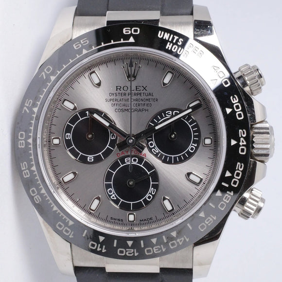 ROLEX 2017 WHITE GOLD DAYTONA OYSTER FLEX RUBBER STRAP 116519 BOX & PAPERS