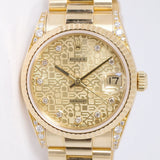 ROLEX 31mm YELLOW GOLD DATEJUST PRESIDENT JUBILEE ANNIVERSARY DIAMOND DIAL FACTORY DIAMOND LUGS 68238 WATCH ONLY