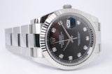 ROLEX DATEJUST 41  WHITE GOLD FLUTED BEZEL BLACK DIAMOND DIAL OYSTER BRACELET 126334 BOX & PAPERS