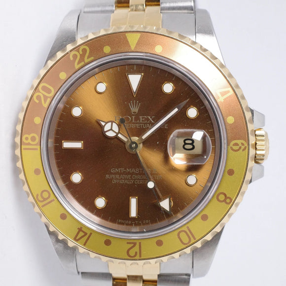 ROLEX TWO TONE GMT MASTER II ROOTBEER JUBILEE 16713 WATCH ONLY