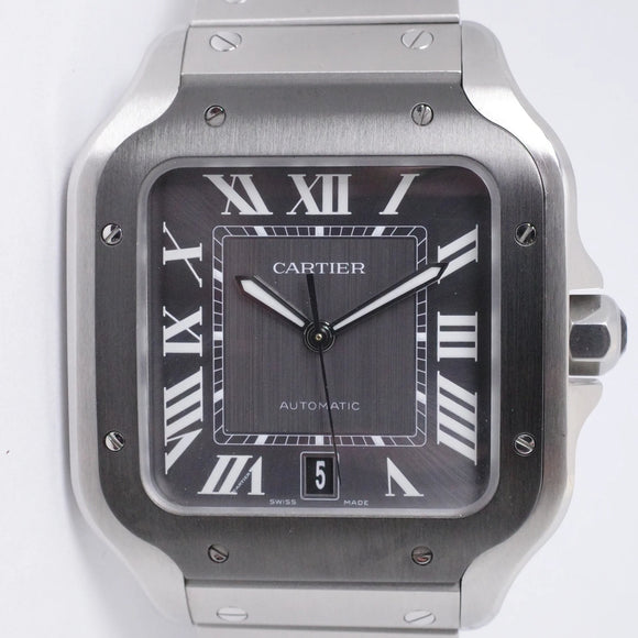 CARTIER SANTOS LARGE AUTOMATIC STAINLESS STEEL GREY WSSA0037 BOX & PAPERS