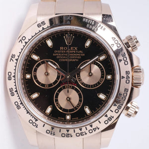 ROLEX EVEROSE GOLD DAYTONA BLACK DIAL 116505 BOX & PAPERS