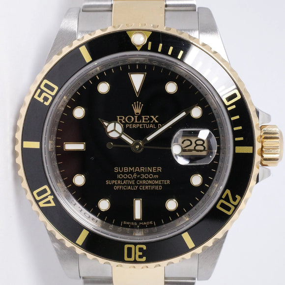 ROLEX SUBMARINER TWO TONE BLACK MINT 16613 BOX & PAPERS