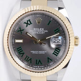 ROLEX NEW 2023 DATEJUST 41 TWO TONE YELLOW GOLD & STEEL SLATE GREEN ROMAN WIMBLEDON DIAL BOX PAPERS