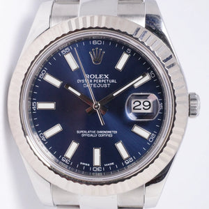 ROLEX 2014 41mm DATEJUST II BLUE DIAL FLUTED BEZEL 116334 BOX & PAPERS