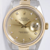 ROLEX DATEJUST TWO TONE FLAT BEZEL, CHAMPAGNE DIAMOND DIAL JUBILEE BRACELET 16203 WATCH ONLY