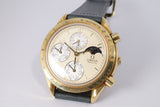 OMEGA YELLOW GOLD REDUCED SPEEDMASTER PERPETUAL CALENDAR CHRONOGRAPH BA 175.0037 BOX & PAPERS  $17,500