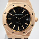 AUDEMARS PIGUET 39MM ROSE GOLD ROYAL OAK BLACK DIAL MINT WITH FACTORY WARRANTY 15300