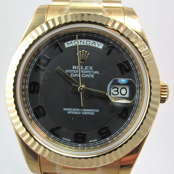 ROLEX DAY-DATE II 41MM YELLOW GOLD PRESIDENT DOUBLE BLACK ARABIC DIAL 218238