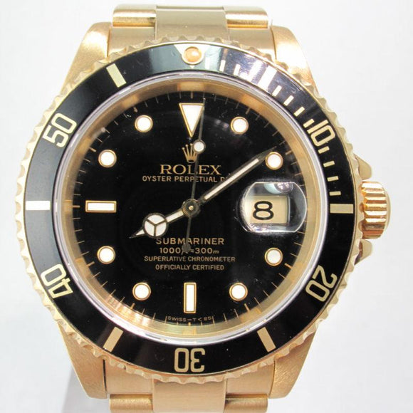 ROLEX YELLOW GOLD SUBMARINER BLACK DIAL BOX & PAPERS 16618