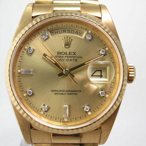 ROLEX DAY-DATE 18K YELLOW GOLD PRESIDENT CHAMPAGNE DIAMOND DIAL 18238