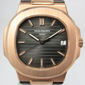 PATEK PHILIPPE ROSE GOLD NAUTILUS ON STRAP MINT BOX & PAPERS 5711R