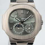 PATEK PHILIPPE WHITE GOLD NAUTILUS POWER RESERVE MOON PHASE SLATE GREY DIAL 5712G-001