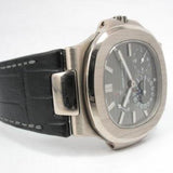 PATEK PHILIPPE WHITE GOLD NAUTILUS POWER RESERVE MOON PHASE SLATE GREY DIAL 5712G-001