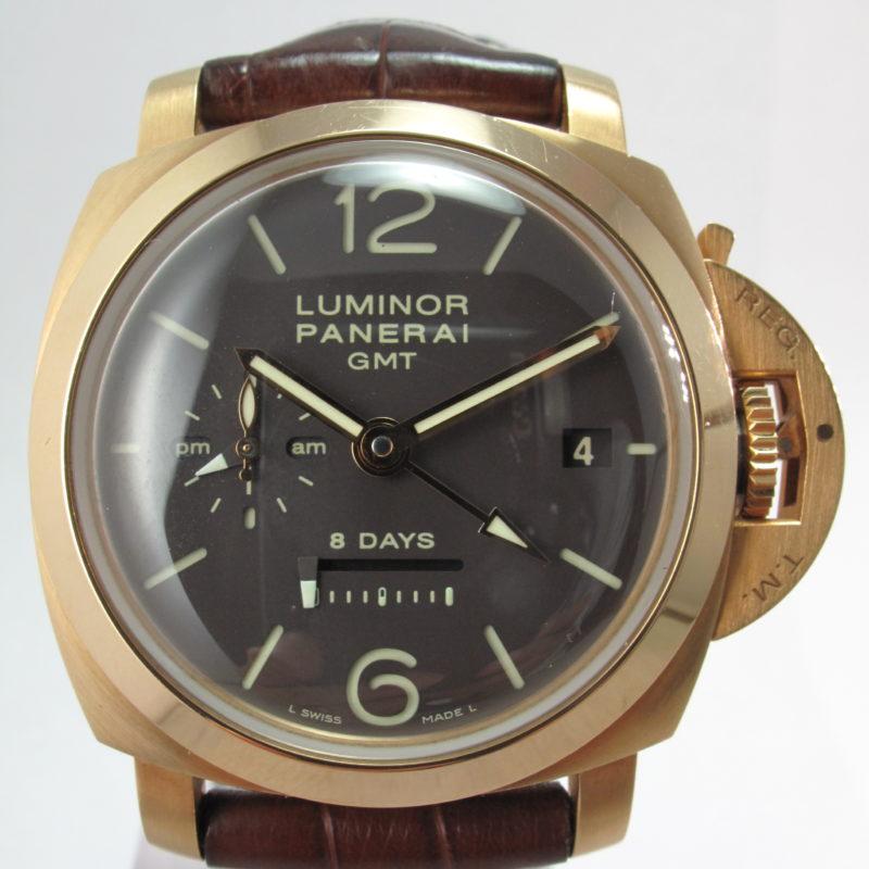 PANERAI ROSE GOLD LUMINOR 8 DAYS GMT 1950 TOBACCO BROWN DIAL PAM 289 Honolulu Time