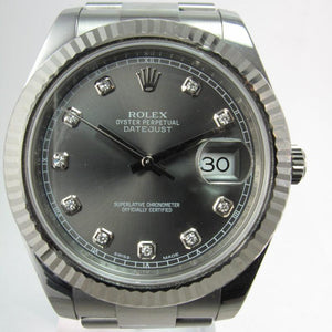 ROLEX DATEJUST II WHITE GOLD FLUTED BEZEL RHODIUM DIAMOND DIAL 116334