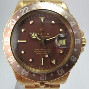 ROLEX VINTAGE YELLOW GOLD ROOTBEER NIPPLE DIAL FADED INSERT GMT 1675
