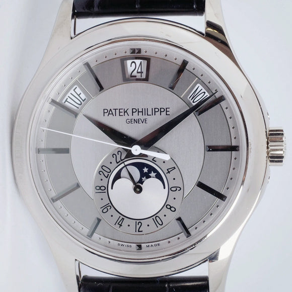 PATEK PHILIPPE WHITE GOLD ANNUAL CALENDAR SILVER DIAL MINT BOX & PAPERS 5205G