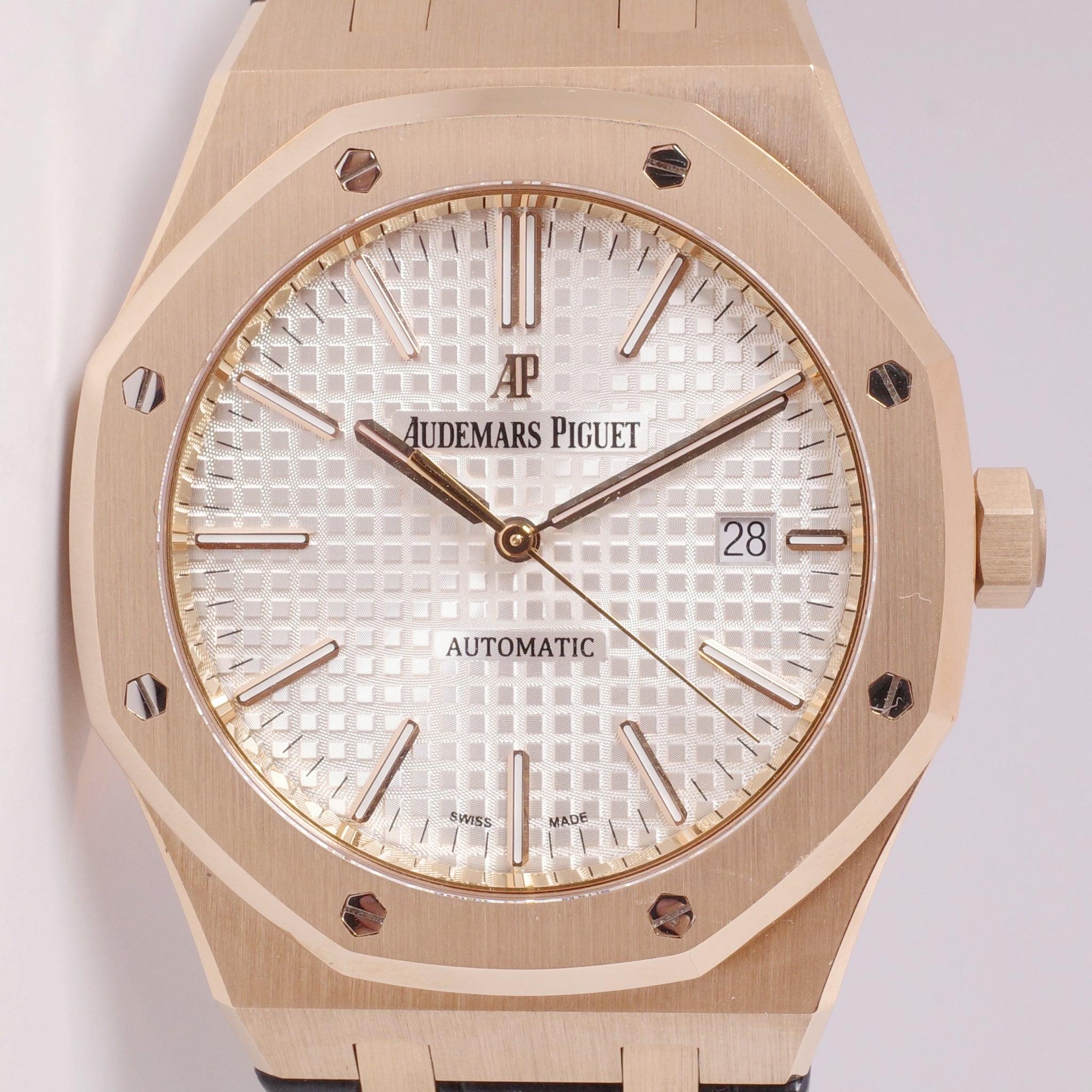 Audemars Piguet Royal Oak Rose Gold White Dial Mens Watch 15400