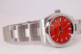 ROLEX NEW LADIES 31MM OYSTER PERPETUAL RED CORAL DIAL BOX & PAPERS 277200