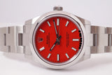 ROLEX NEW LADIES 31MM OYSTER PERPETUAL RED CORAL DIAL BOX & PAPERS 277200