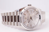 ROLEX NEW WHITE GOLD 36mm DAY-DATE PRESIDENT SILVER DIAL 128239