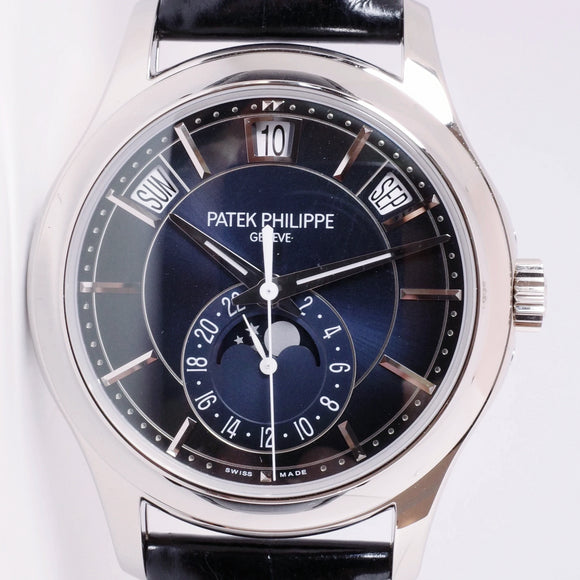 PATEK PHILIPPE NEW WHITE GOLD ANNUAL CALENDAR BLUE DIAL MINT BOX & PAPERS 5205G