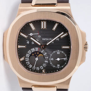 PATEK PHILIPPE NEW ROSE GOLD NAUTILUS POWER RESERVE MOON PHASE 5712R BOX & PAPERS