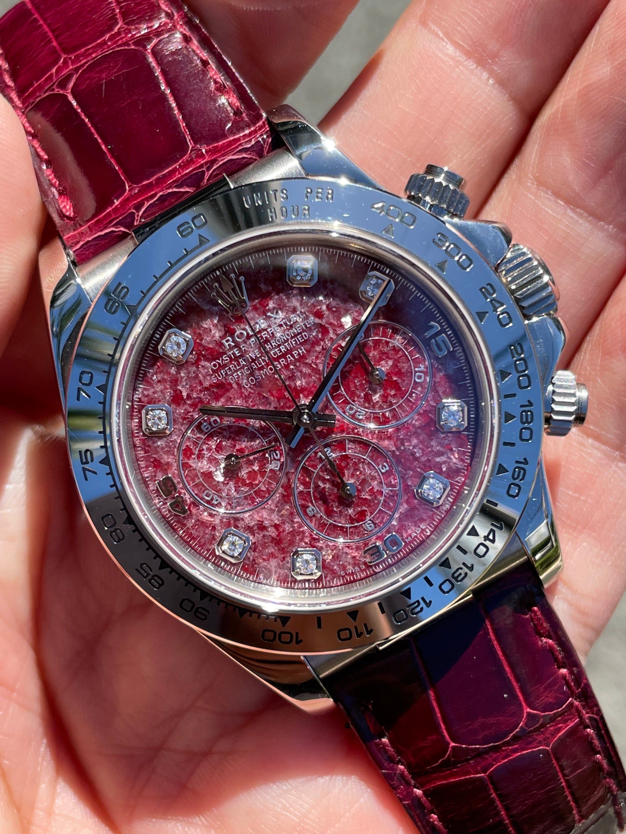 ROLEX WHITE GOLD ZENITH DAYTONA GROSSULAR RUBELLITE DIAMOND